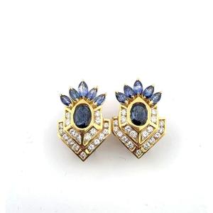 Orecchini in oro giallo 18kt con zaffiri e diamanti