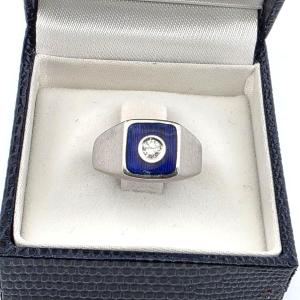 Anello in oro bianco 18kt con diamante e smalto