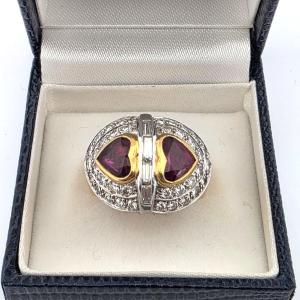 Anello anni 70' in oro giallo 18kt con rubini e diamanti