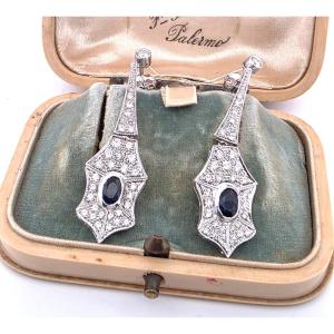 Orecchini in oro bianco 18kt con zaffiri e diamanti