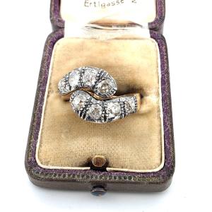 Anello in oro basso e argento con diamanti taglio vecchio