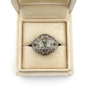 Anello Vintage in Oro bianco 18 Kt con Diamanti taglio antico Ct 2.10