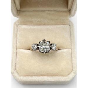 Anello stile Vittoriano in Oro 18Kt e Argento con Diamanti Ct 2.20 circa