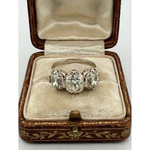 Anello Trilogy Art Decò con Diamanti Taglio Antico in Oro bianco 18Kt