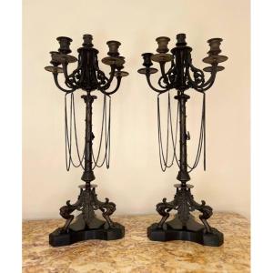 Pair Of 6-light Bronze Candelabra
