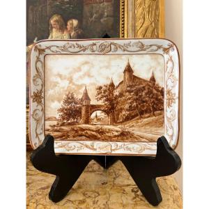 Xlx White Porcelain Plate, Hand Painted, Château Grandson.