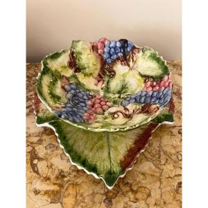 Vintage Fruit Drainer In Barbotine Signed Gv (1950-1960)