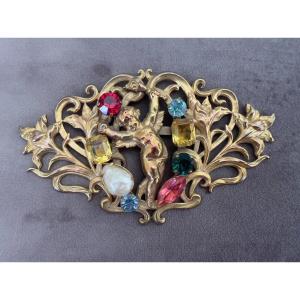 Neo-renaissance Bronze Brooch Putto Angelot