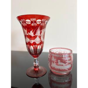 Old Chalice, Red Bohemian Crystal Vase