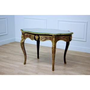 Violin-shaped Ceremonial Table In Blackened Pearwood, Boulle Style, Napoleon III Period – Mid-19th Century