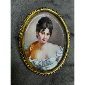 Brooch, Miniature Portrait Of Juliette Récamier, Hand Painted