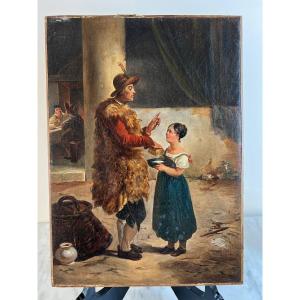 Hortense Haudebourt-lescot Paris(1784 - 1845) Servant And Her Master In A Farmyard