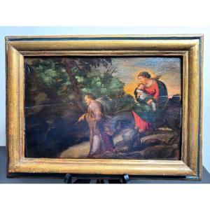 The Flight Into Egypt, Italy 17-18 Century, Oil On Wood