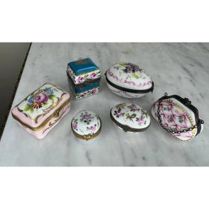 Pill Boxes Decor Hand Painted Flowers Porcelain France