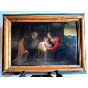 Italian School Painting 17th-18th Century Biblical Scene "the Birth Of Christ"