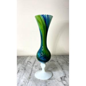 Antique Green And Blue Opaline Glass Vase, Soliflore