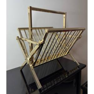 Polished Brass Magazine Rack, Italy, 1970s
