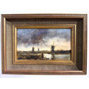 Painting, Landscape At The Mill Signed C. Willens