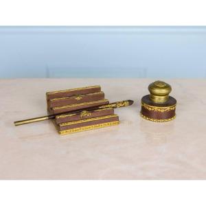 Mahogany, Gilt Bronze Desk Set, 1st Empire Style - Napoleon III Period.