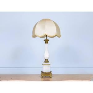 Opaline And Bronze Lamp, Louis XVI Style