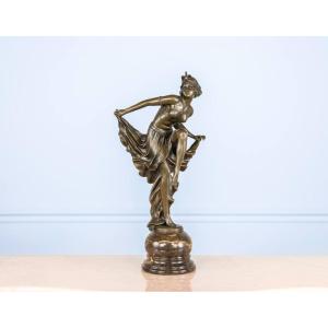 After Lambertini “oriental Dancer” Bronze Sculpture With Brown Patina.
