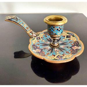 Cloisonné Enamel Candle Holder, Bronze, Napoleon III Period