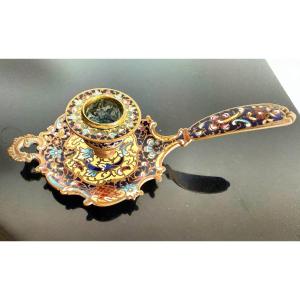 Bronze And Cloisonné Enamel Hand Candlestick
