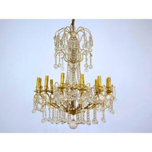 Antique Crystal And Bronze Chandelier