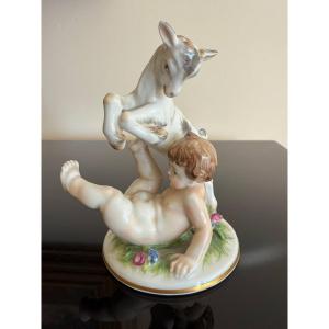 Augarten Austria, Goat And Cherub Figurine, Vienna