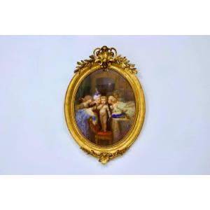 Child Bacchus, Pastel, Carved Giltwood Frame, Signed