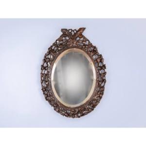 Carved Openwork Wooden Mirror, Chinese, Japanese, Or Indochinese