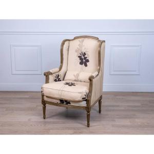 Carved Wooden Bergère Chair, In The Louis XVI Style