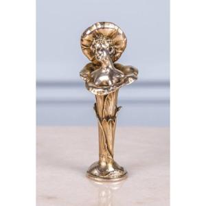 Silver Wax Seal, Monogrammed, Depicting A Woman's Bust, Art Nouveau.