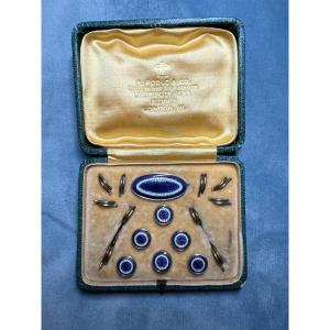 Solid Silver And Enamel Brooch And Button Set