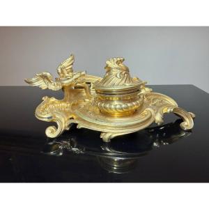 Bronze Inkwell, Signed Barbedienne. France.