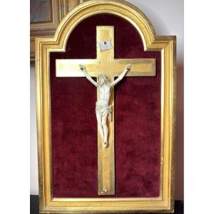 Carved Ivory Crucifix In A Gilded Frame
