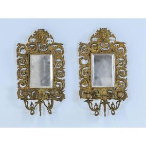 Pair Of Bronze Wall Mirrors