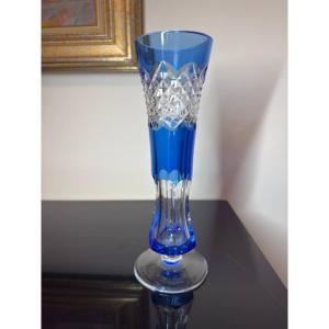 Val Saint Lambert Crystal Vase, Soliflore, Rich Cut