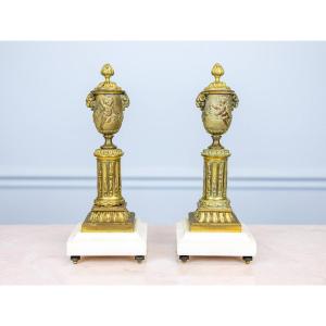 Pair Of Bronze Candlestick Cassolettes