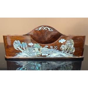 Traditional Vietnamese Vintage Lacquered Mother-of-pearl Pen And Letter Holder