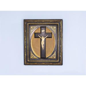 Crucifix In Its Original Frame - Ivory, Wood