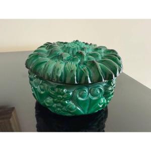 Heinrich Hoffman, Jewelry Box, Box, Case, Candy Dish In Malachite Colored Molded Glass