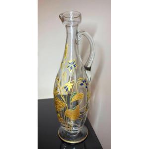 Enameled Glass Carafe, Circa 1890, Theodore Legras, Art Nouveau Style, 19th Century