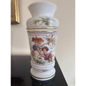 Opaline Glass Vase Decorated With Cherubs