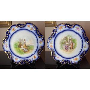 Pair Of Porcelain Plates, Hand-embellished, M. Redon, Limoges, 1891-1906