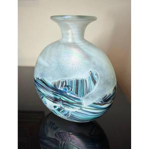 "lollipop" Vase In Blown Glass From The Isle Of Wight, After Michael Harris.