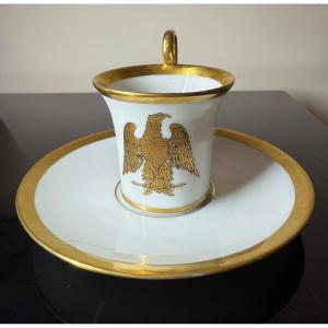 Limoges Porcelain Cup And Saucer, Decorated With An Imperial Eagle
