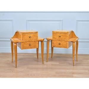 Side Tables Or Bedside Tables, Karelian Birch Nightstands, Art Deco