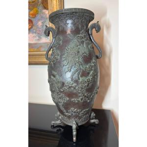 Japan, Bronze Vase By Oshima Joun, Meiji Period