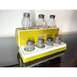 Christofle 7 Crystal And Sterling Silver Salt Shakers.